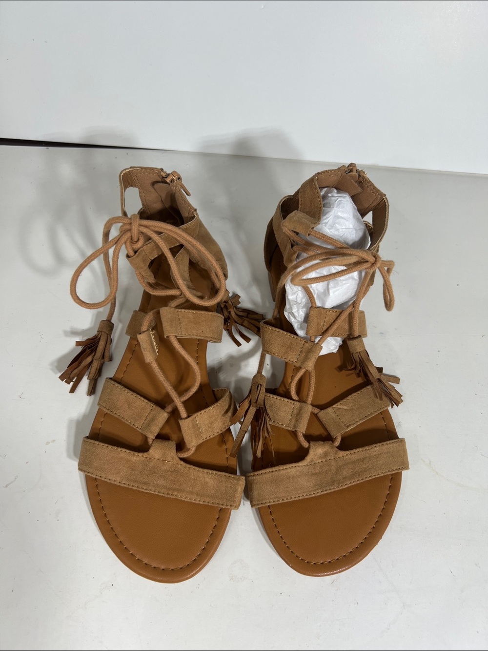 Forever 21 Tan Lace-Up Tassel Gladiator Sandals